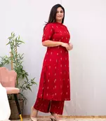 Jaipuri pure cotton red a-line casual coord set