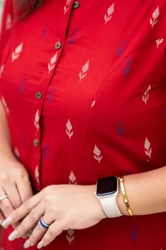 Jaipuri pure cotton red a-line casual coord set