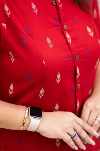 Jaipuri pure cotton red a-line casual coord set