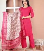 embroidered rani pink kurta set with cotton lining