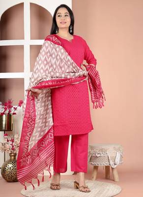 embroidered rani pink kurta set with cotton lining 3