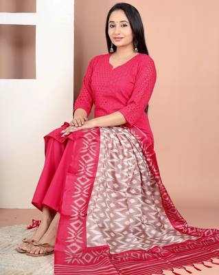 embroidered rani pink kurta set with cotton lining 4