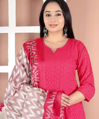 embroidered rani pink kurta set with cotton lining 5