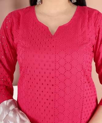 embroidered rani pink kurta set with cotton lining 6