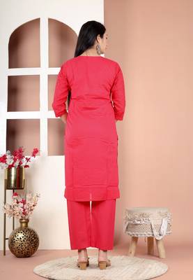 embroidered rani pink kurta set with cotton lining 7