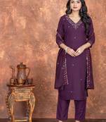  Women's Silk Blend Floral Straight Printed Kurta Pant With Dupatta | kurta sets for woman