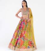 multicolor printed georgette lehenga