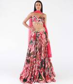 pink printed chiffon lehenga