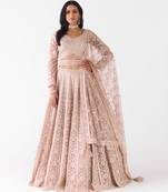 peach embroidered net lehenga with belt