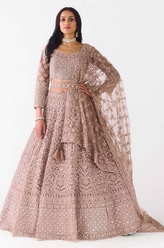 gold embroidered net lehenga with belt