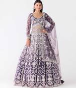 purple embroidered net lehenga with belt