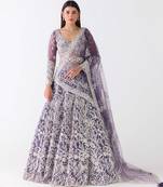 purple embroidered net lehenga with belt