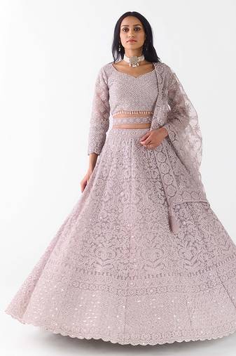 grey embroidered net lehenga with belt
