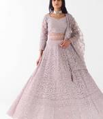 grey embroidered net lehenga with belt