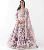 mauve embroidered net lehenga with belt