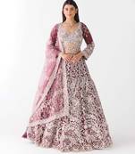 wine embroidered net lehenga with belt
