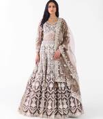 grey embroidered net lehenga with belt