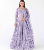 lavender embroidered net lehenga with belt