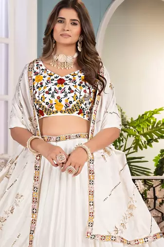 WHITE PEACOCK EMBROIDERED LEHENGA CHOLI