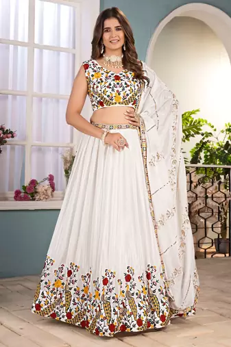 WHITE PEACOCK EMBROIDERED LEHENGA CHOLI