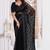 Black resham zari badla embroidery work net party wear saree