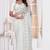 White resham zari embroidery work net party wear saree