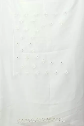 White resham zari embroidery work net party wear saree