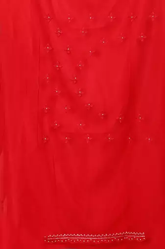 Red resham zari embroidery work net party wear saree