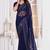 Navy blue resham zari embroidery work net party wear saree