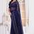 Navy blue resham zari embroidery work net party wear saree