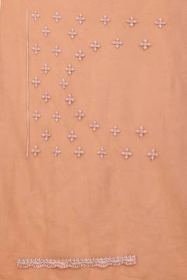 Peach resham zari embroidery work net party wear saree 2