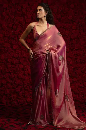 Gajari zarkan handwork embroidery silk blend saree