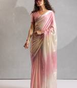 Pink heavy zarkan handwork with beads two tone silk saree