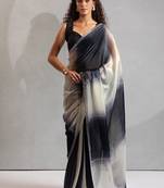 Black beads zarkan handwork two tone silk blend saree