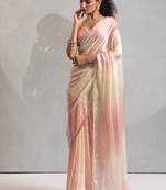Peach beads zarkan handwork two tone silk blend saree