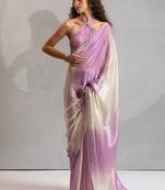 Purple beads zarkan handwork two tone silk blend saree