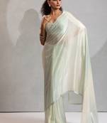 Pista green beads zarkan handwork two tone silk blend saree