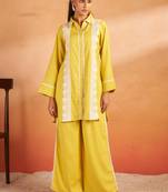 Hardik canary yellow embroidered cotton co ord sets