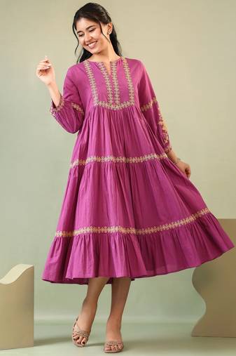 Purna munsell purple plain cotton short dresses