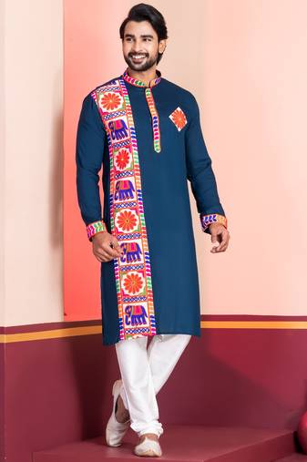 Green Embroidered Faux Rayon navratri special kurta set