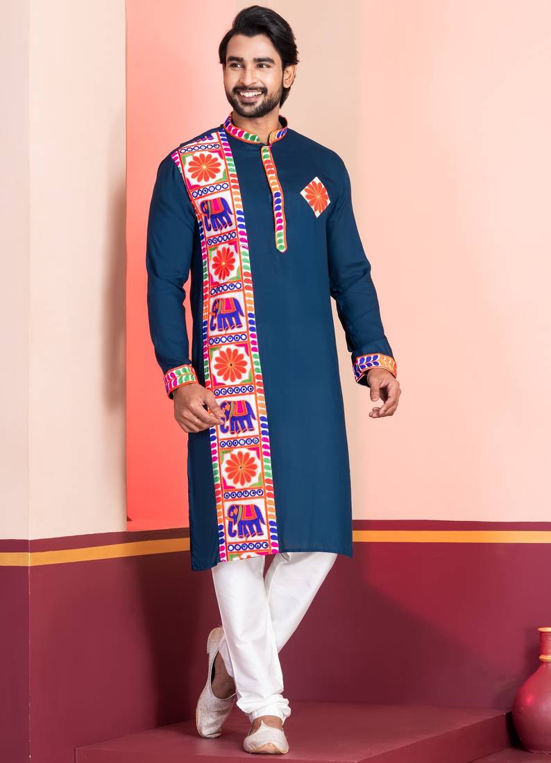 Green Embroidered Faux Rayon navratri special kurta set