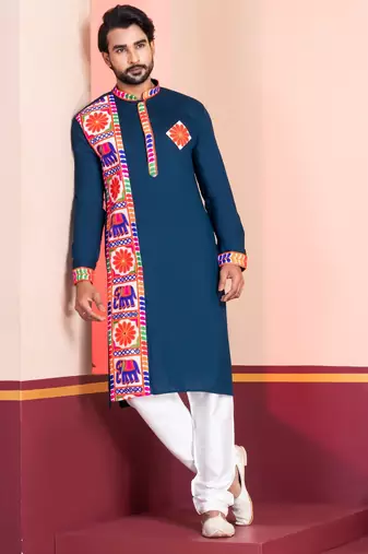 Green Embroidered Faux Rayon navratri special kurta set