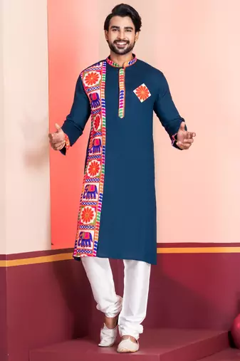 Green Embroidered Faux Rayon navratri special kurta set