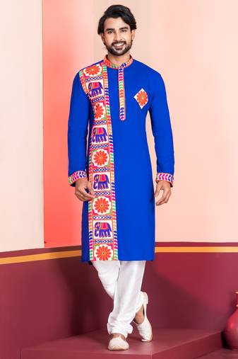 Blue Embroidered Faux Rayon navratri special kurta set