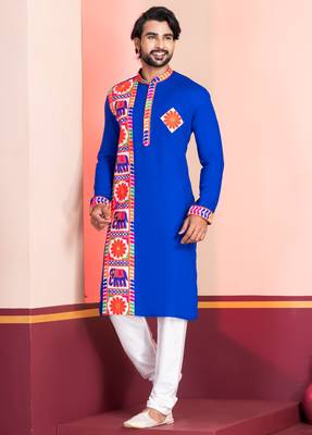 Blue Embroidered Faux Rayon navratri special kurta set 2