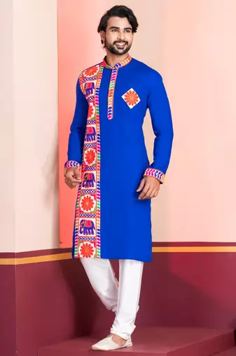 Blue Embroidered Faux Rayon navratri special kurta set