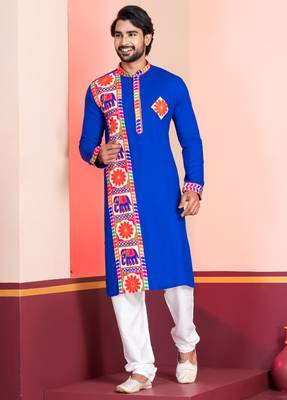 Blue Embroidered Faux Rayon navratri special kurta set 3