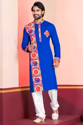 Blue Embroidered Faux Rayon navratri special kurta set