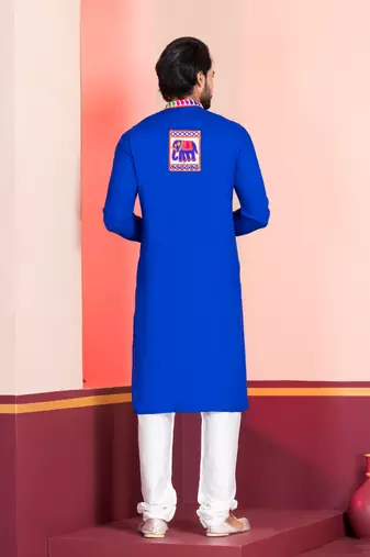 Blue Embroidered Faux Rayon navratri special kurta set