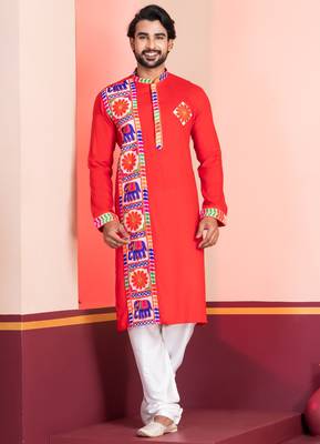 Red Embroidered Faux Rayon navratri special kurta set 1